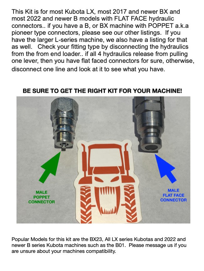 KUBOTA Pressure Increase kit W/Gauge Hydraulic Shims BX, LX +25%! FLAT FACE 2017 & UP