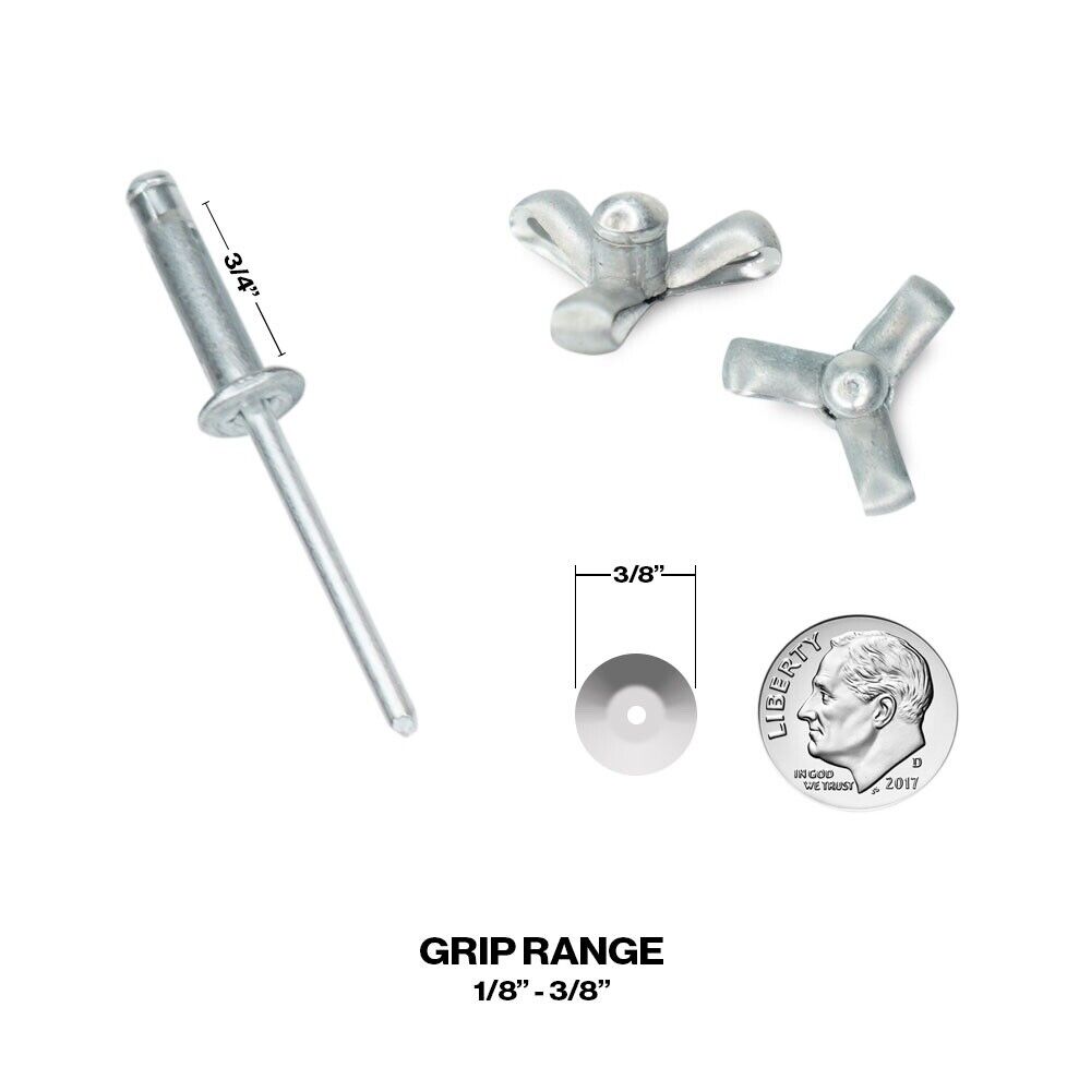 250 Aluminum Exploding Small Head Mill Pop Rivets 3/16" Fastener Tri-Fold STRONG